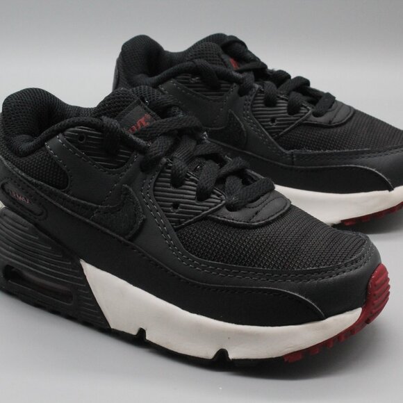 Nike Air Max 90 Kids Size 10C Black White Red Sneakers - Picture 3 of 8